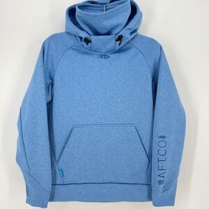 AFTCO Reaper Fishing Hoodie Men's M Fleece Pullover Built-In Neck Gaiter Blue